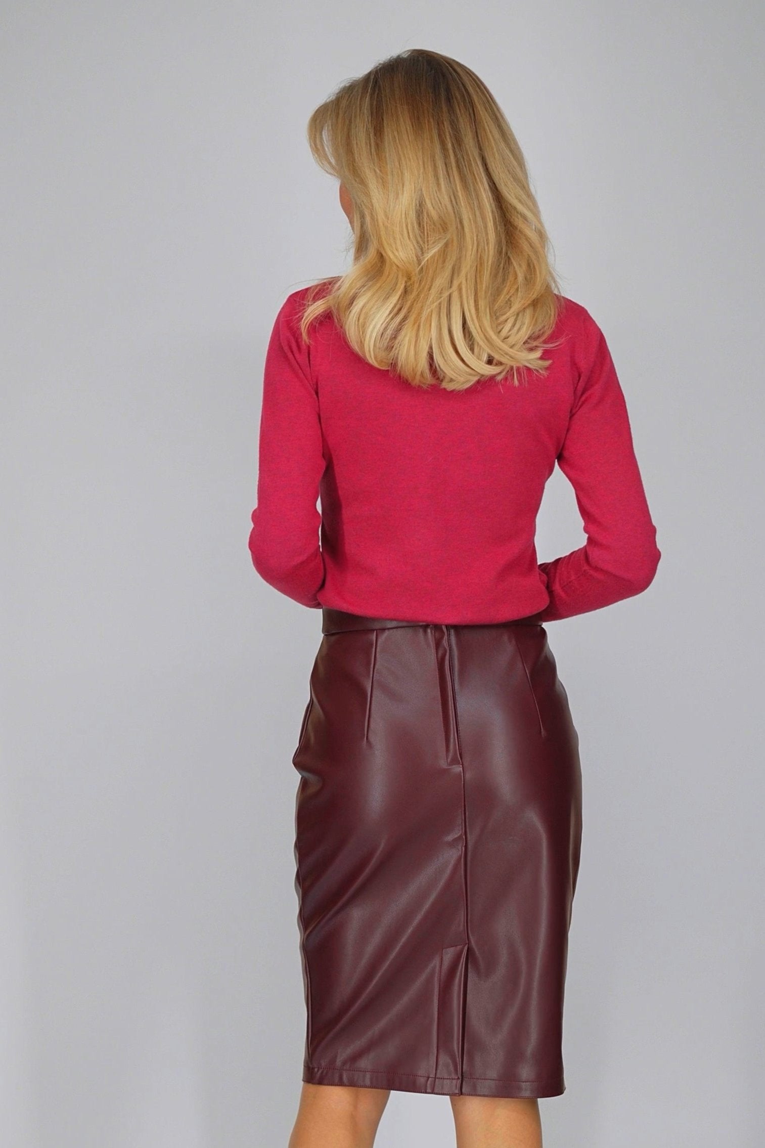 Bordeauxrode kokerrok in imitatieleer-MyEssentials