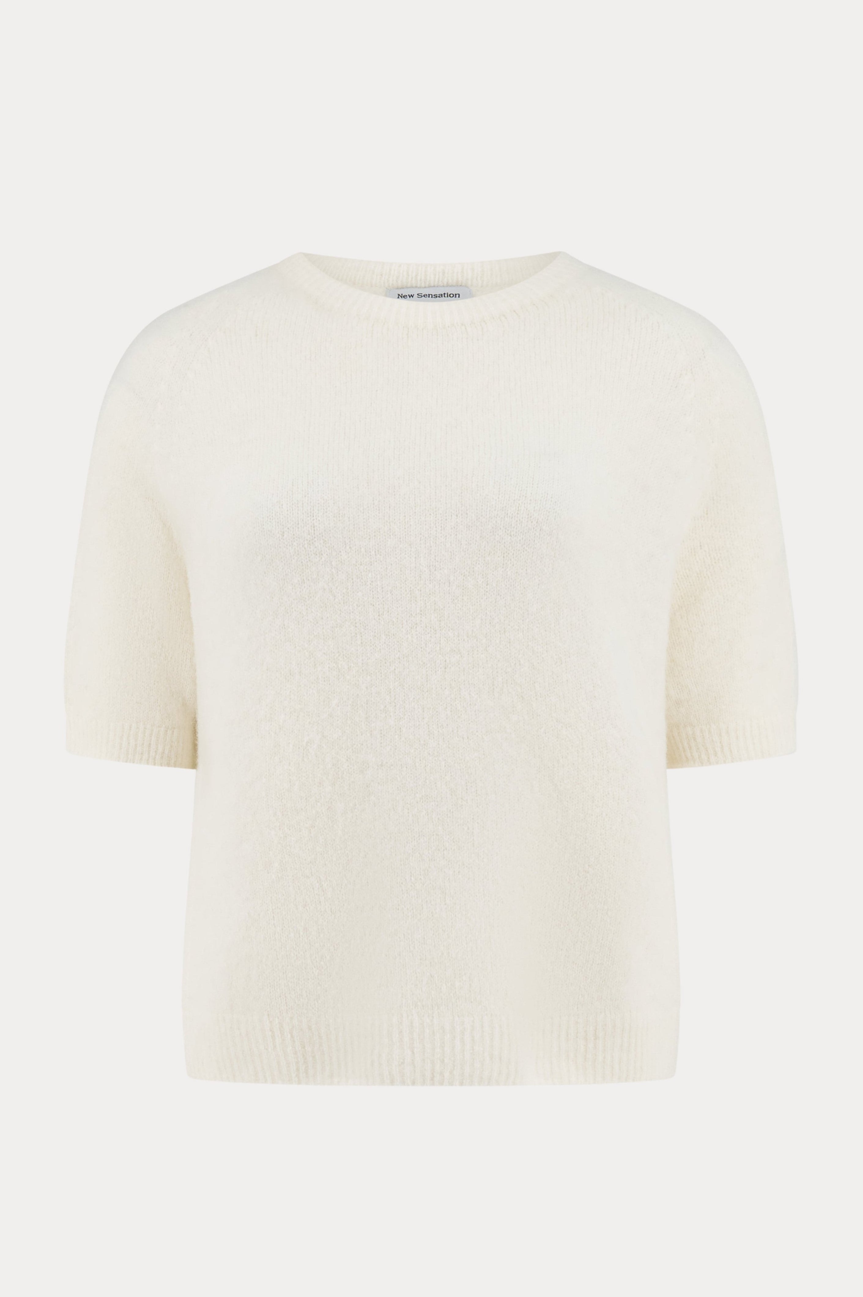 Gebroken witte alpacamix pullover met ronde hals en korte mouwen-MyEssentials