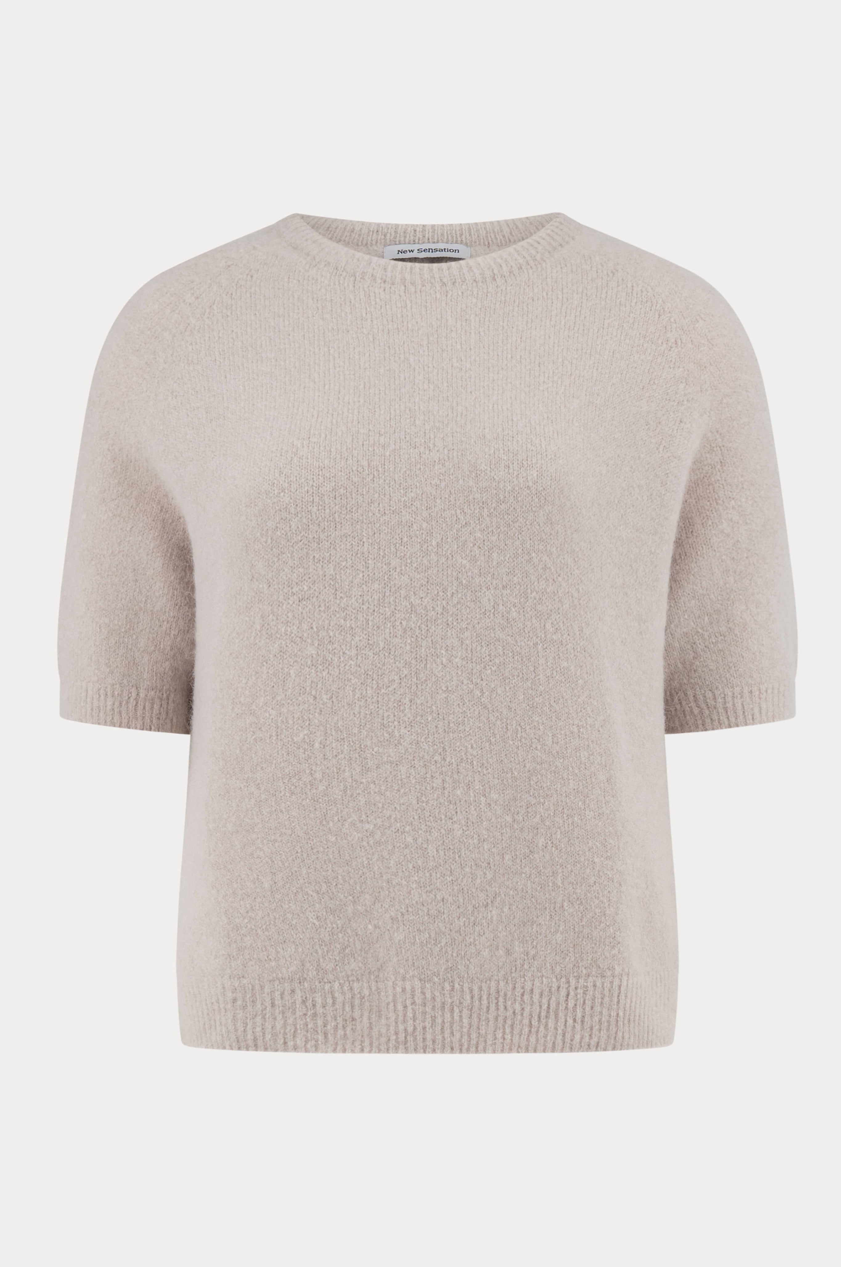 Greige alpacamix pullover met ronde hals en korte mouwen-MyEssentials