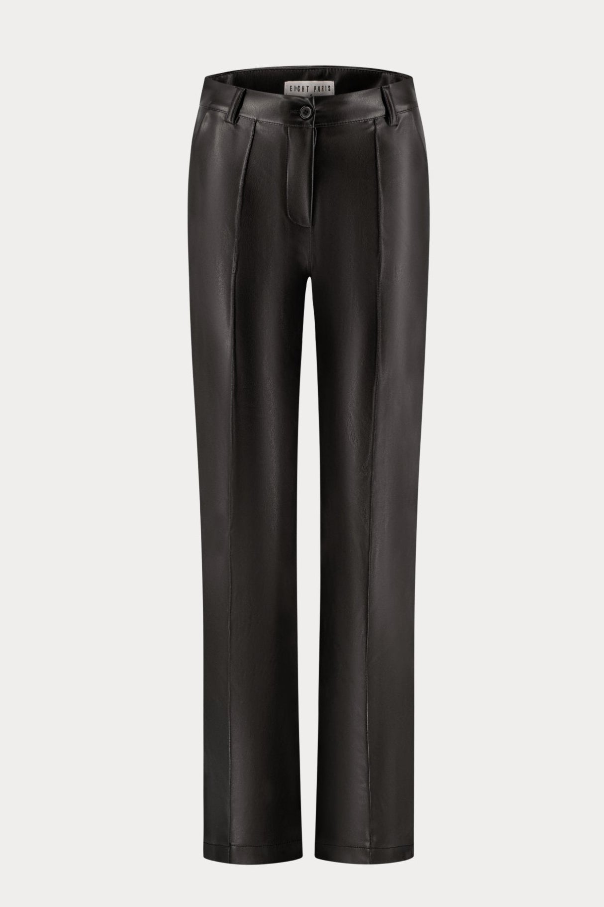 Zwarte imitatieleren broek met naad vooraan-MyEssentials