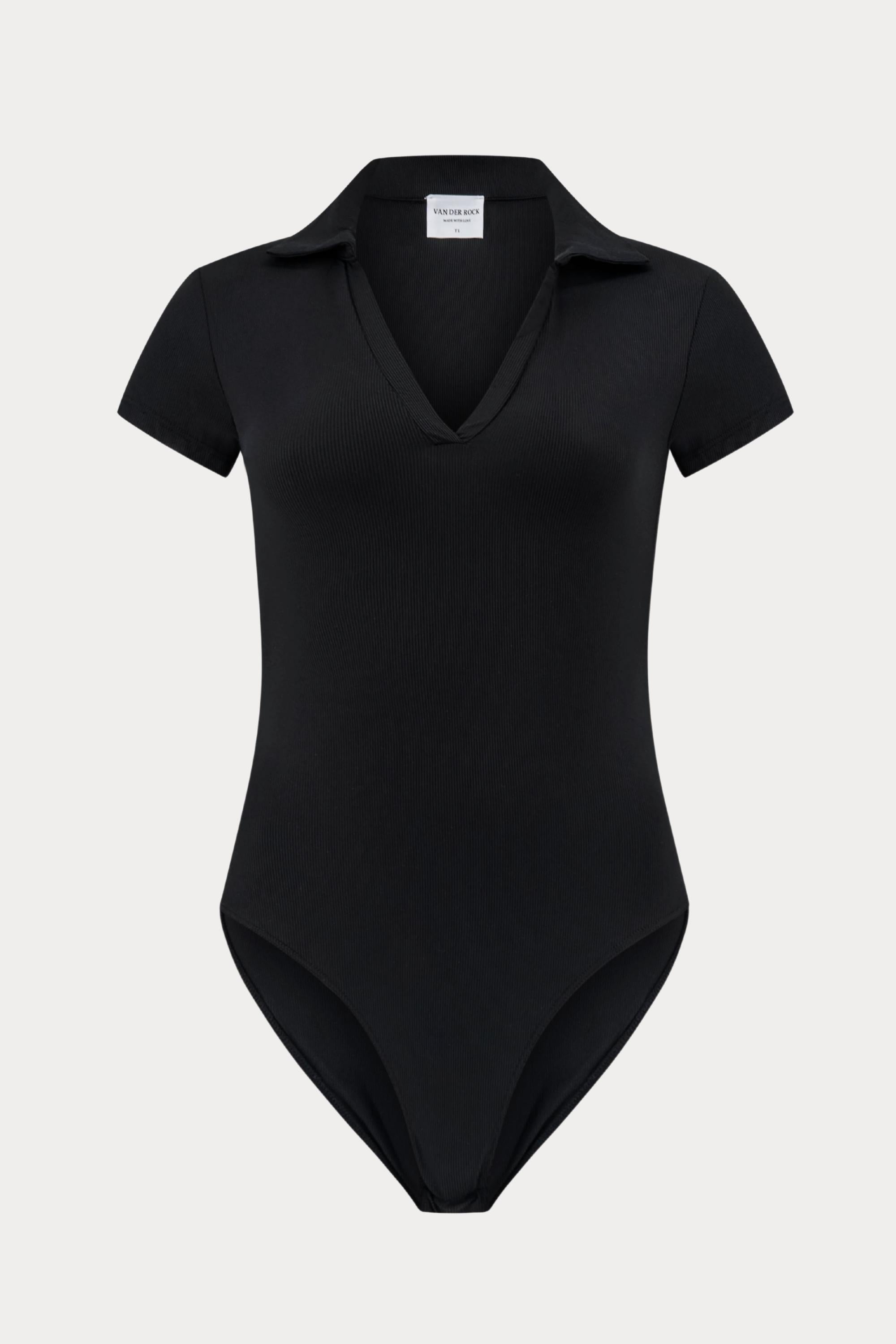 Zwarte polo body met korte mouwen-MyEssentials
