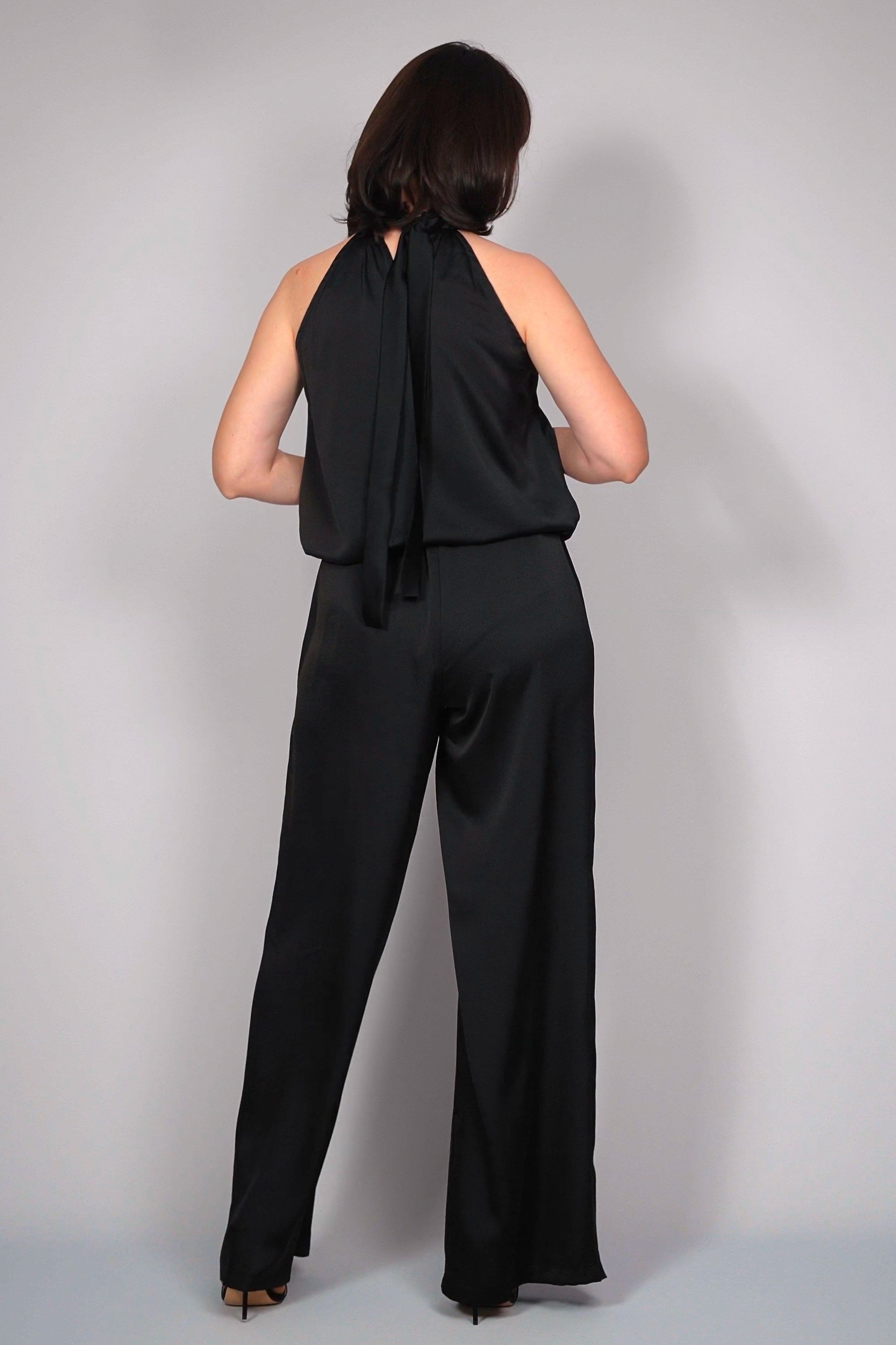 Zwarte satijnen 2-delige jumpsuit-MyEssentials