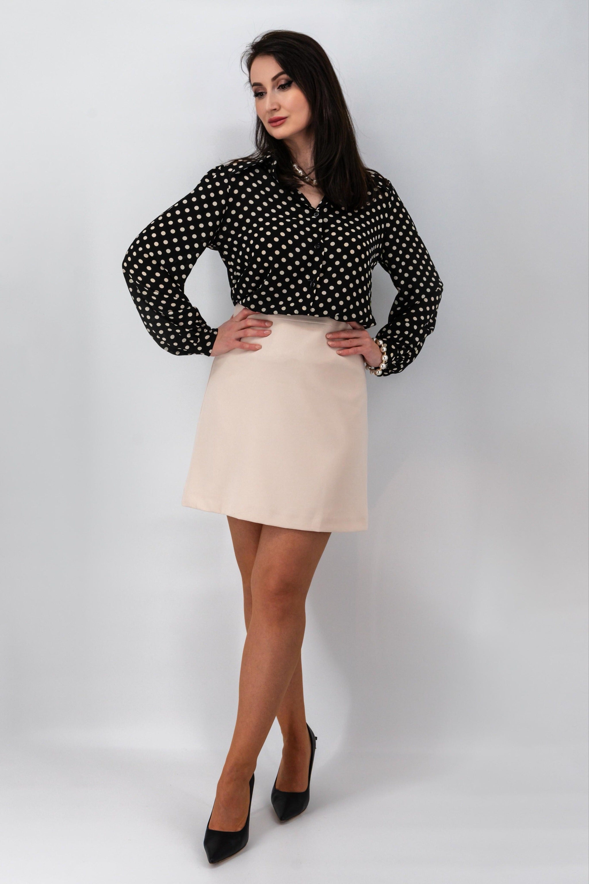 Beige A-lijn rok met gladde afwerking-MyEssentials