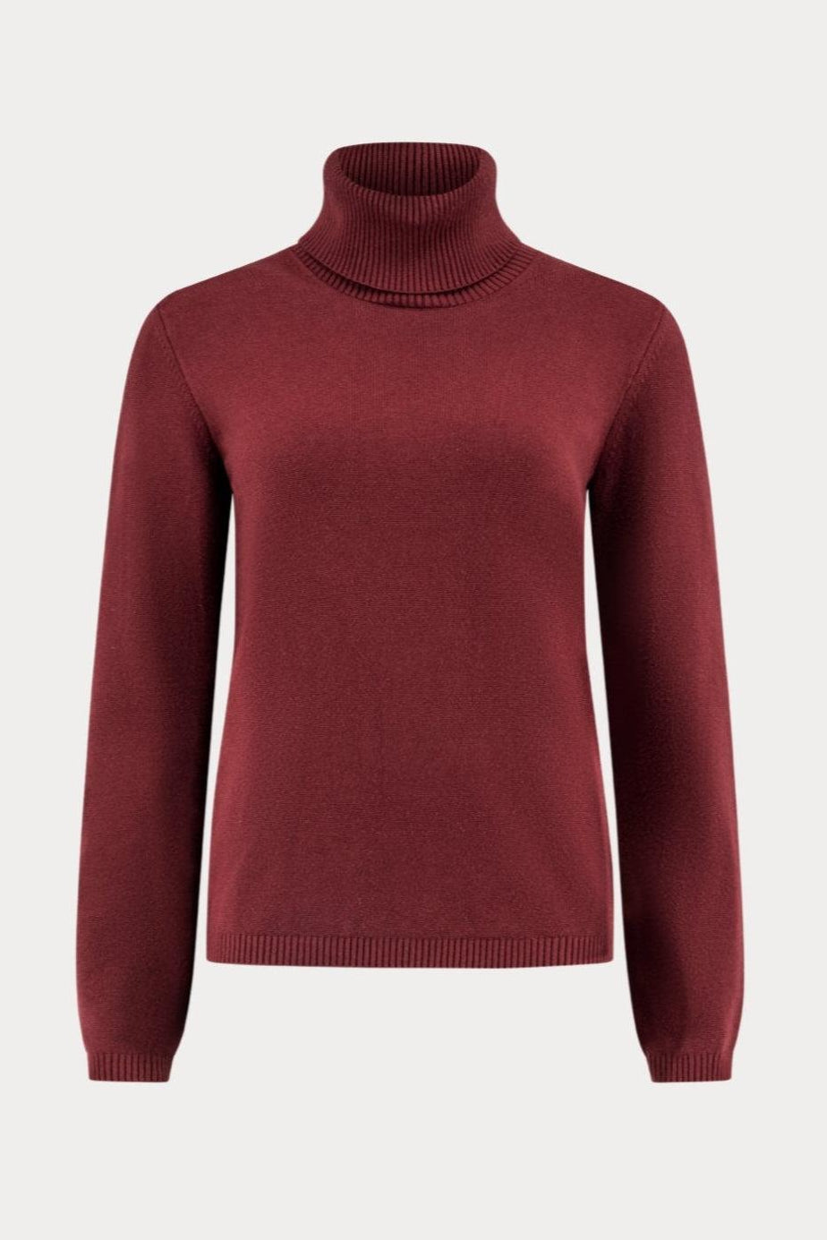 Bordeauxrode viscosemix pullover met rolkraag-MyEssentials
