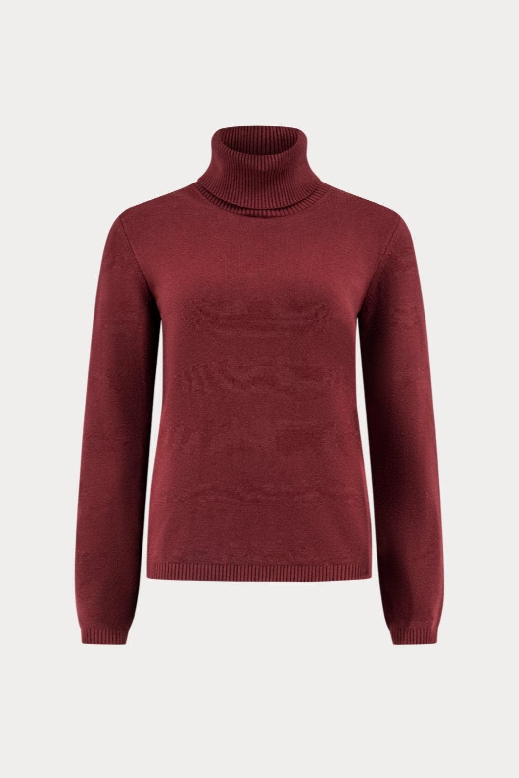 Bordeauxrode viscosemix pullover met rolkraag-MyEssentials