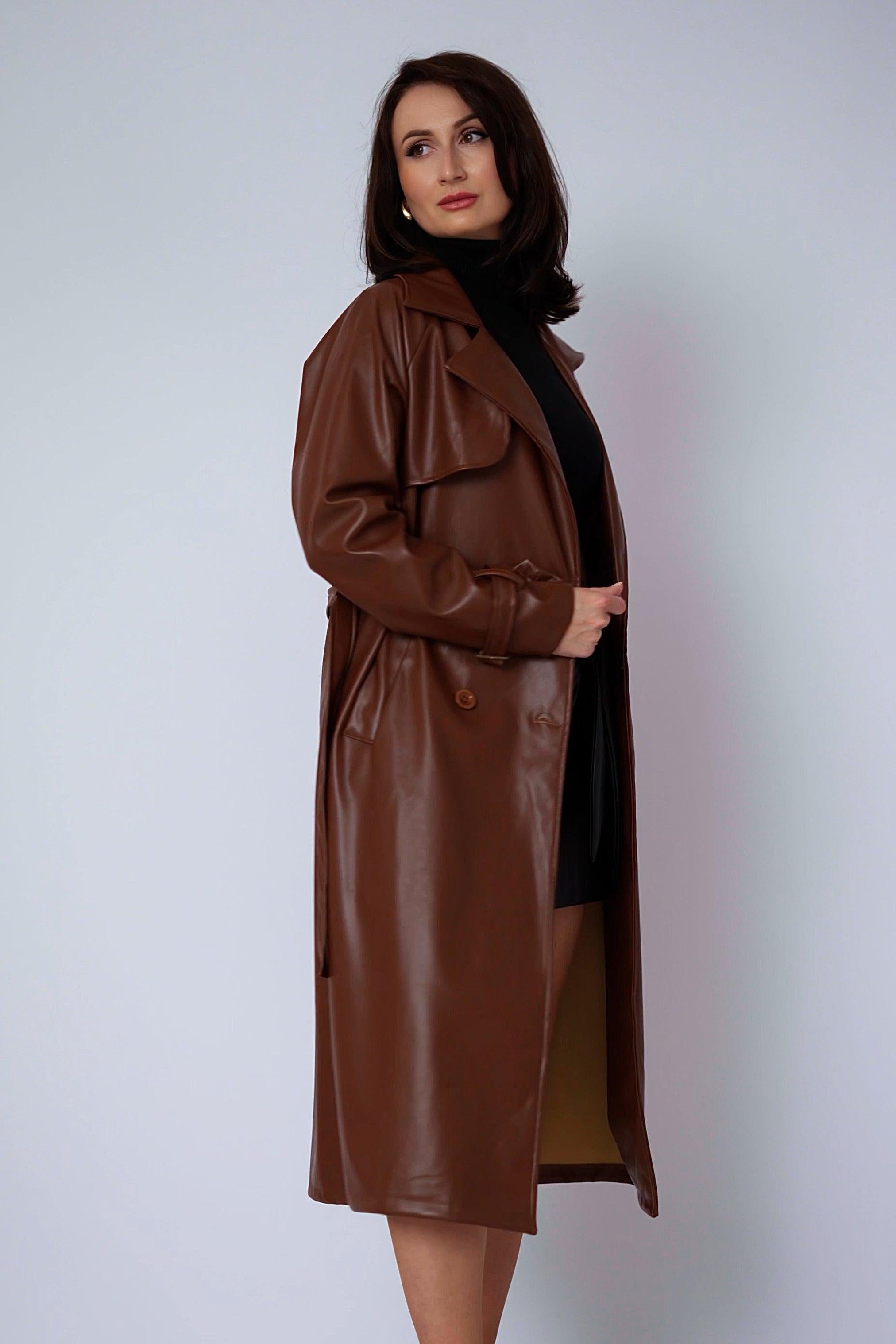 Bruine trenchcoat in imitatieleer-MyEssentials