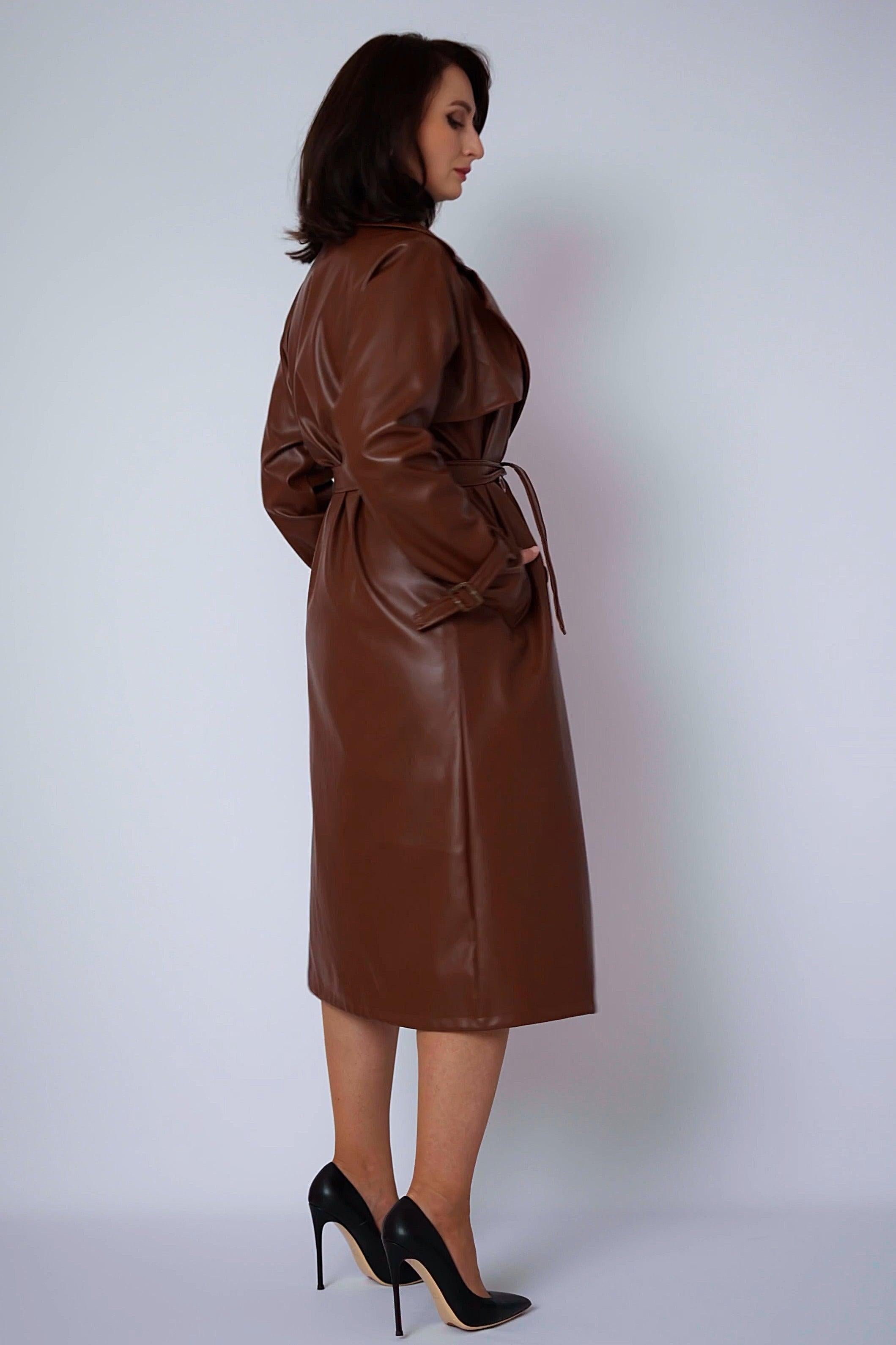 Bruine trenchcoat in imitatieleer-MyEssentials