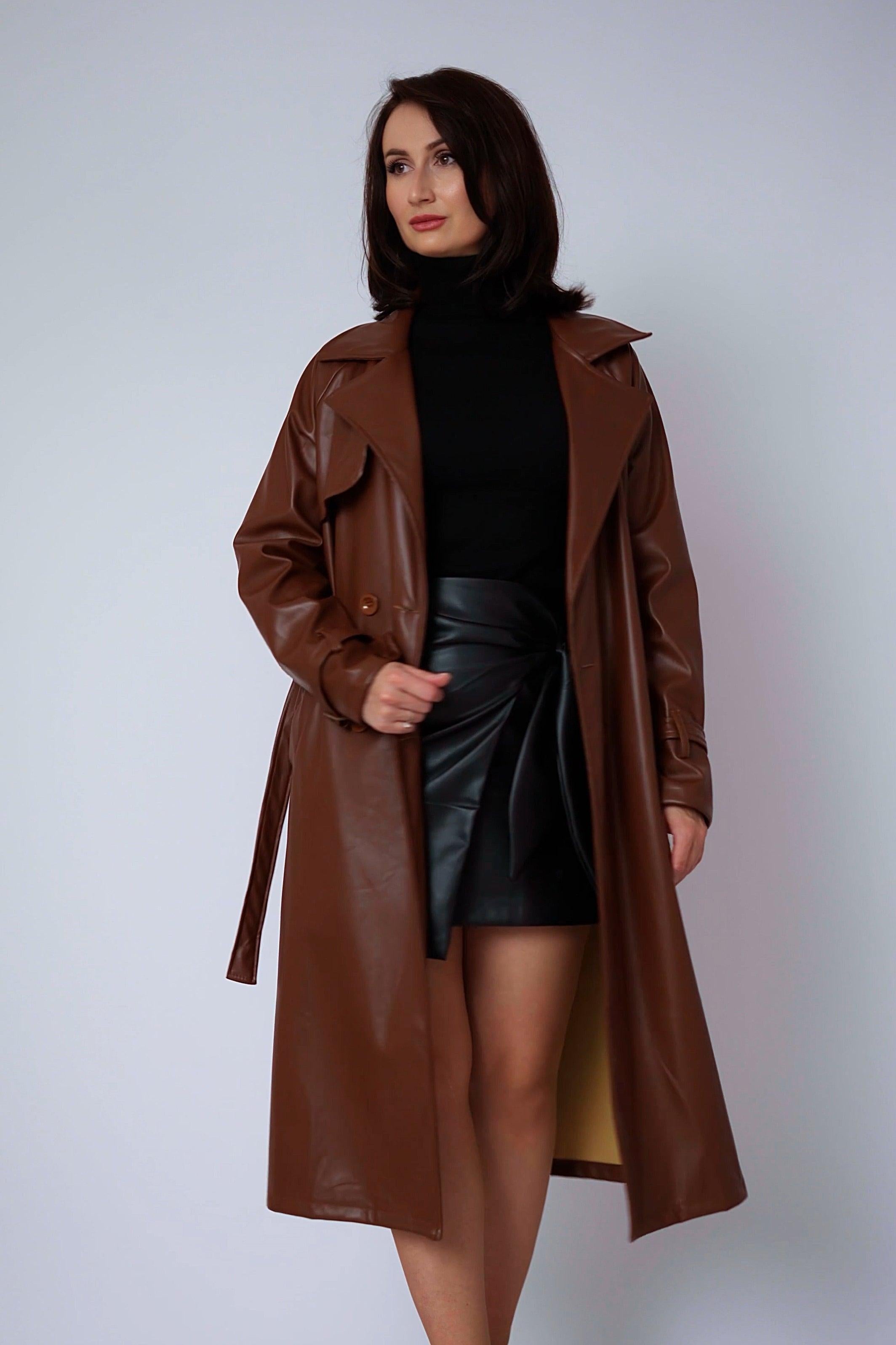 Bruine trenchcoat in imitatieleer-MyEssentials