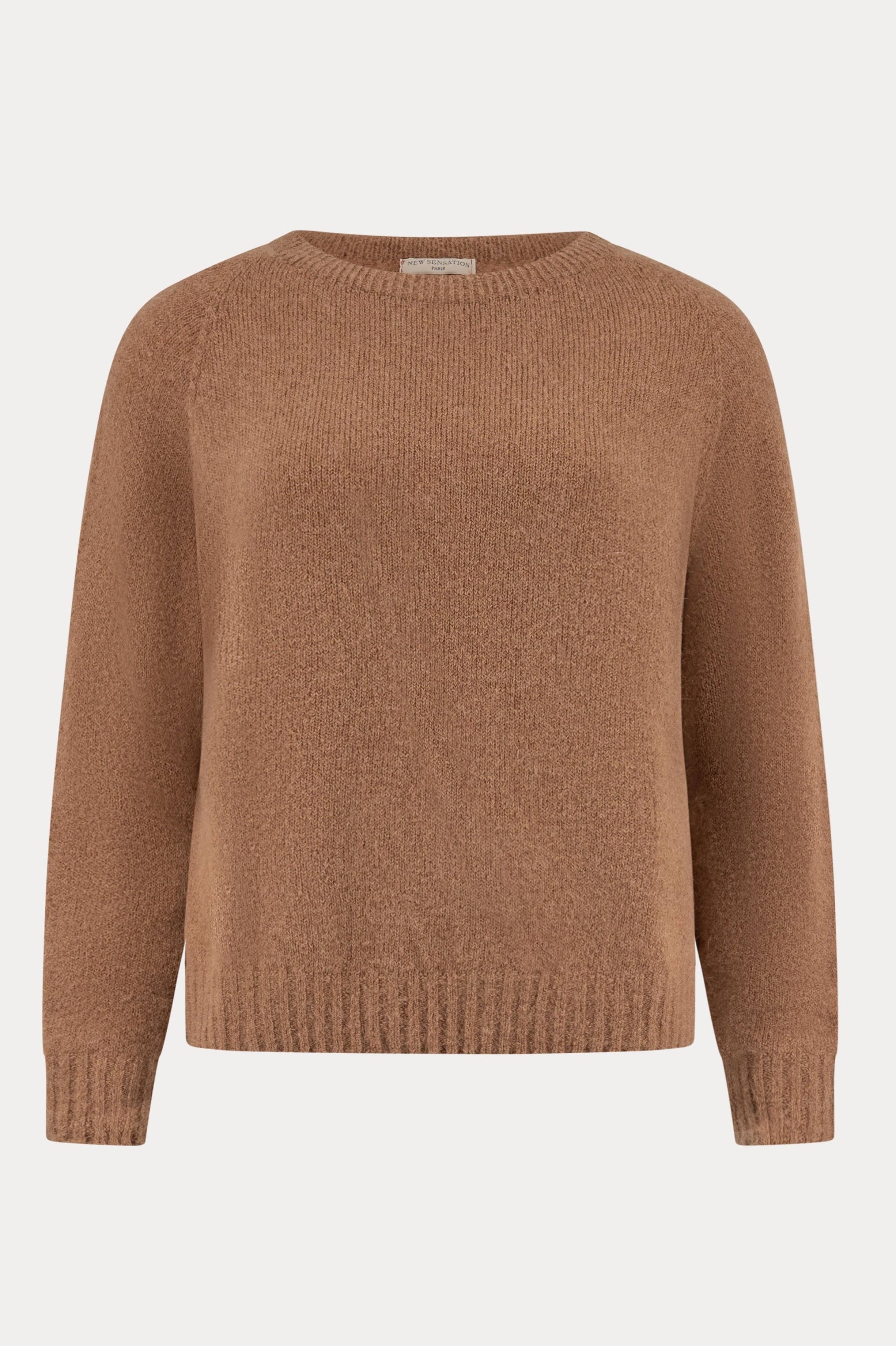 Camelkleurige alpacamix pullover met ronde hals-MyEssentials