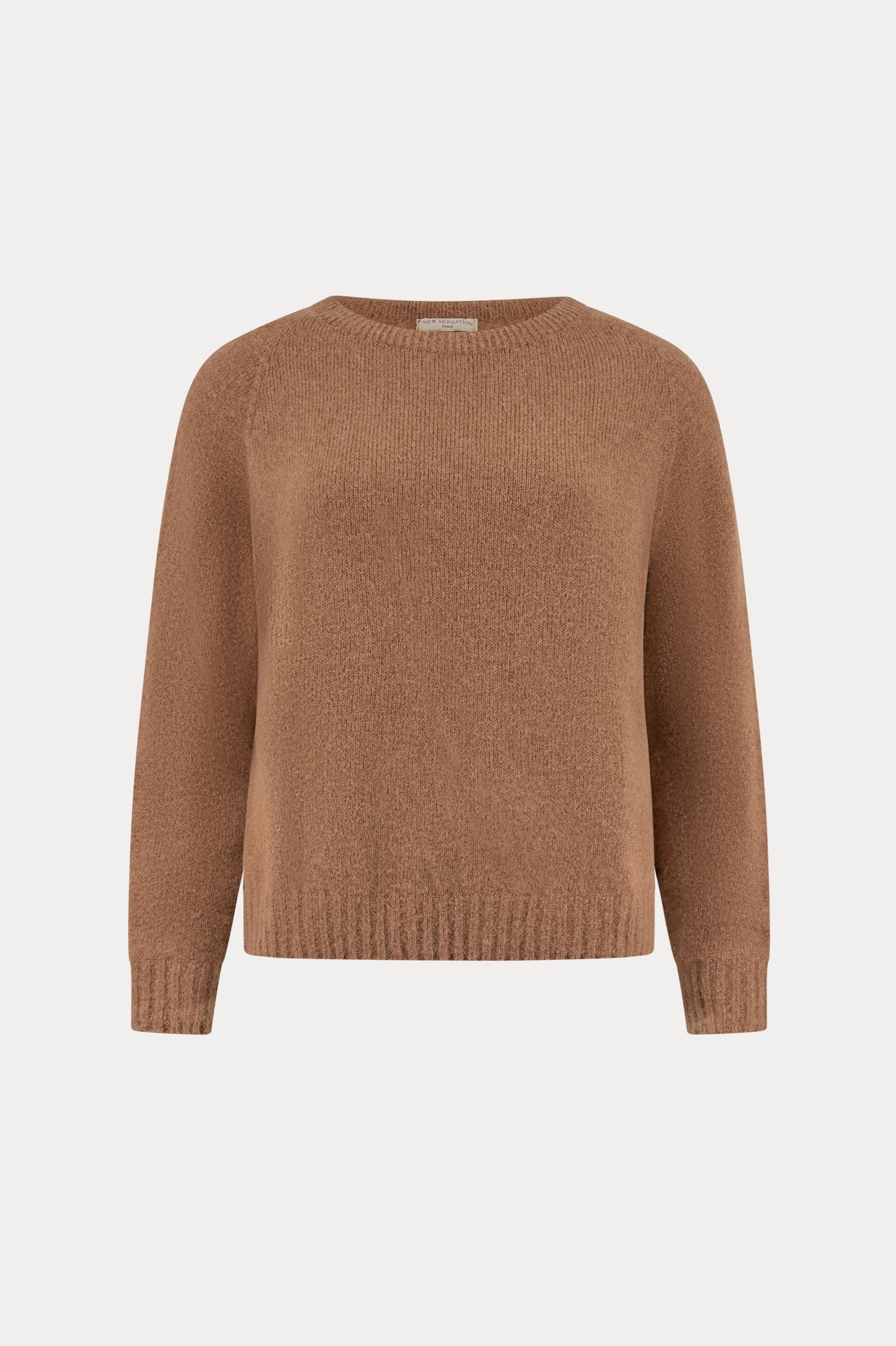 Camelkleurige alpacamix pullover met ronde hals-MyEssentials