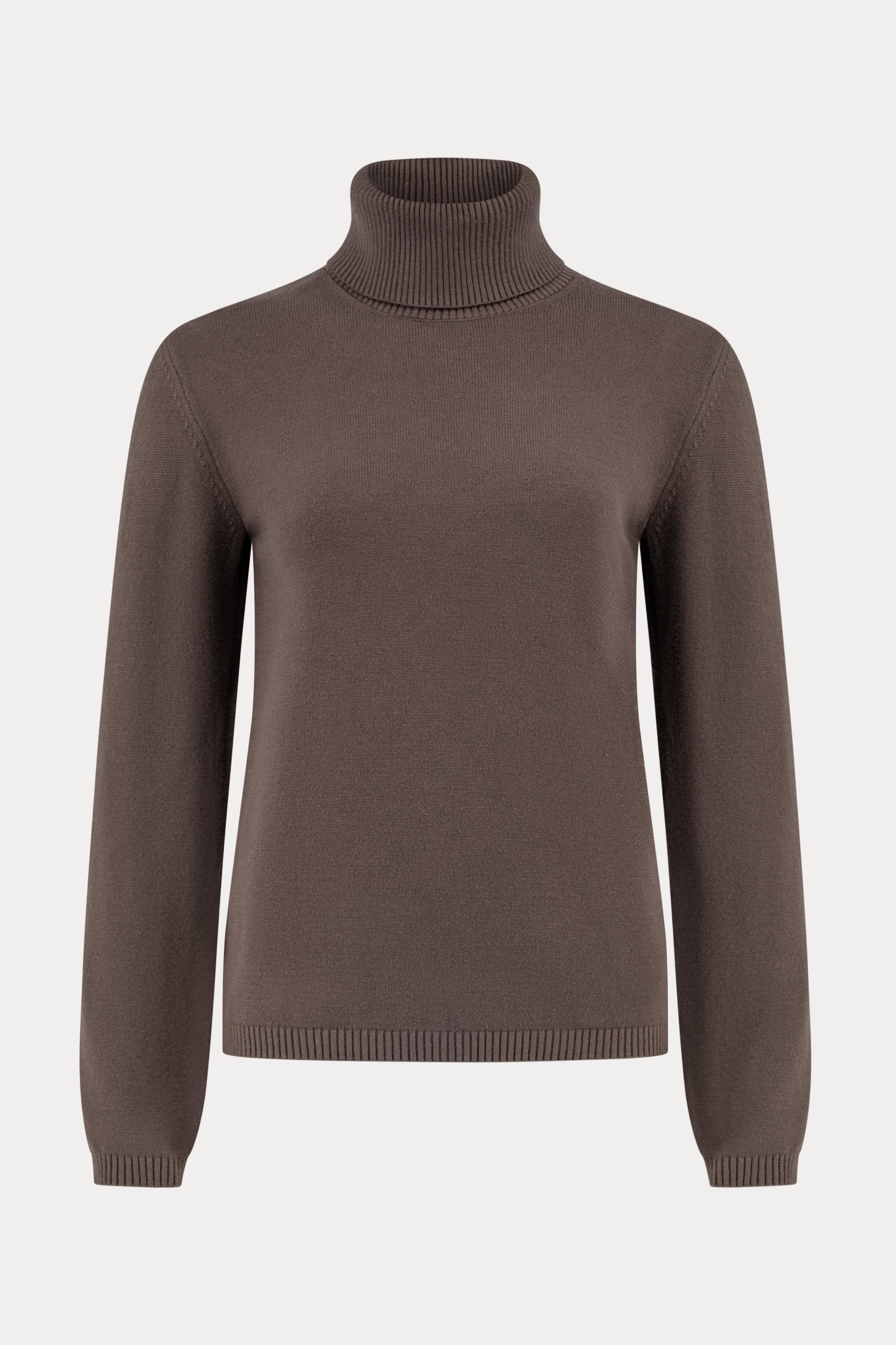 Donkerbruine viscosemix pullover met rolkraag-MyEssentials