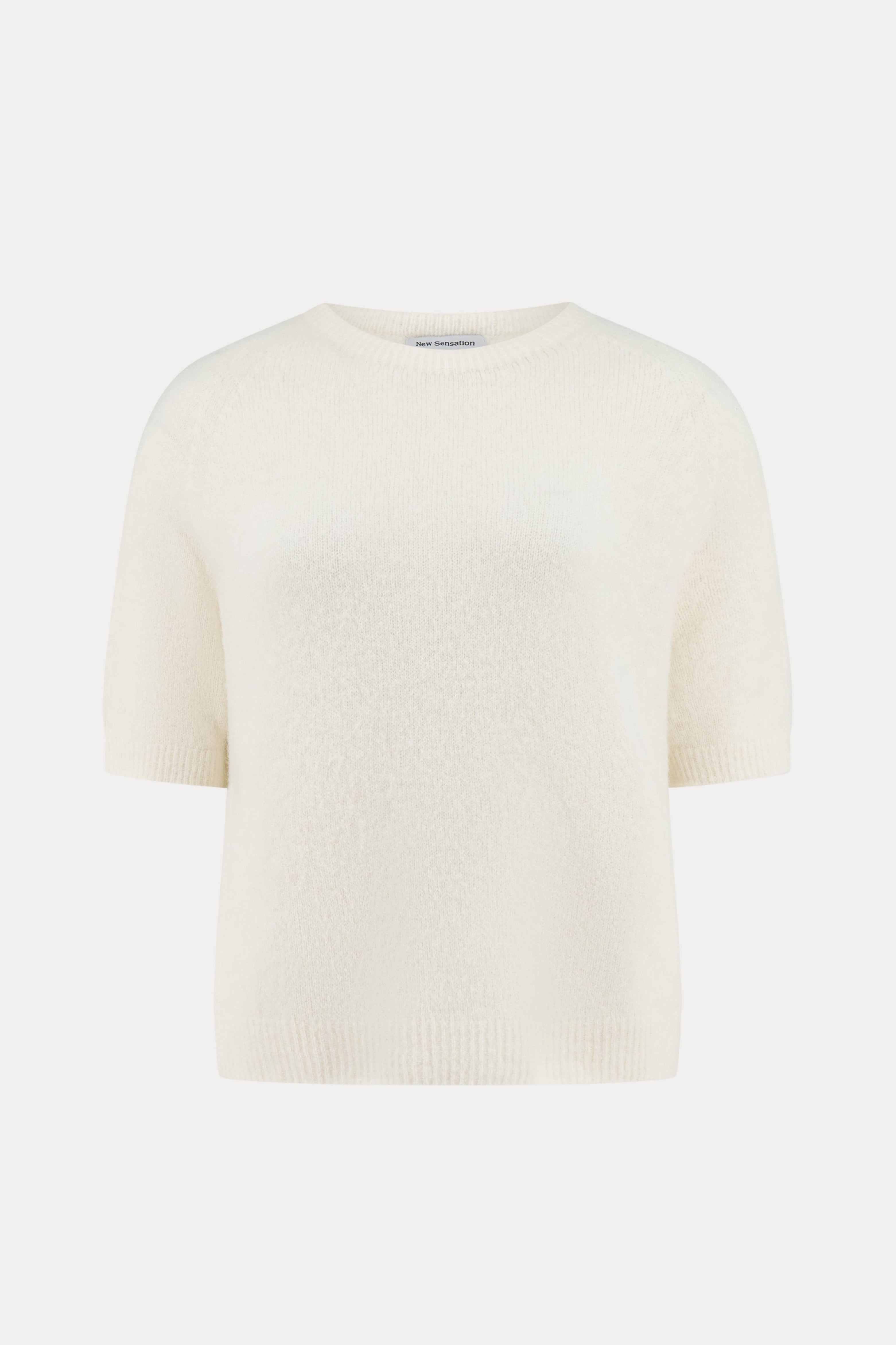 Gebroken witte alpacamix pullover met ronde hals en korte mouwen-MyEssentials