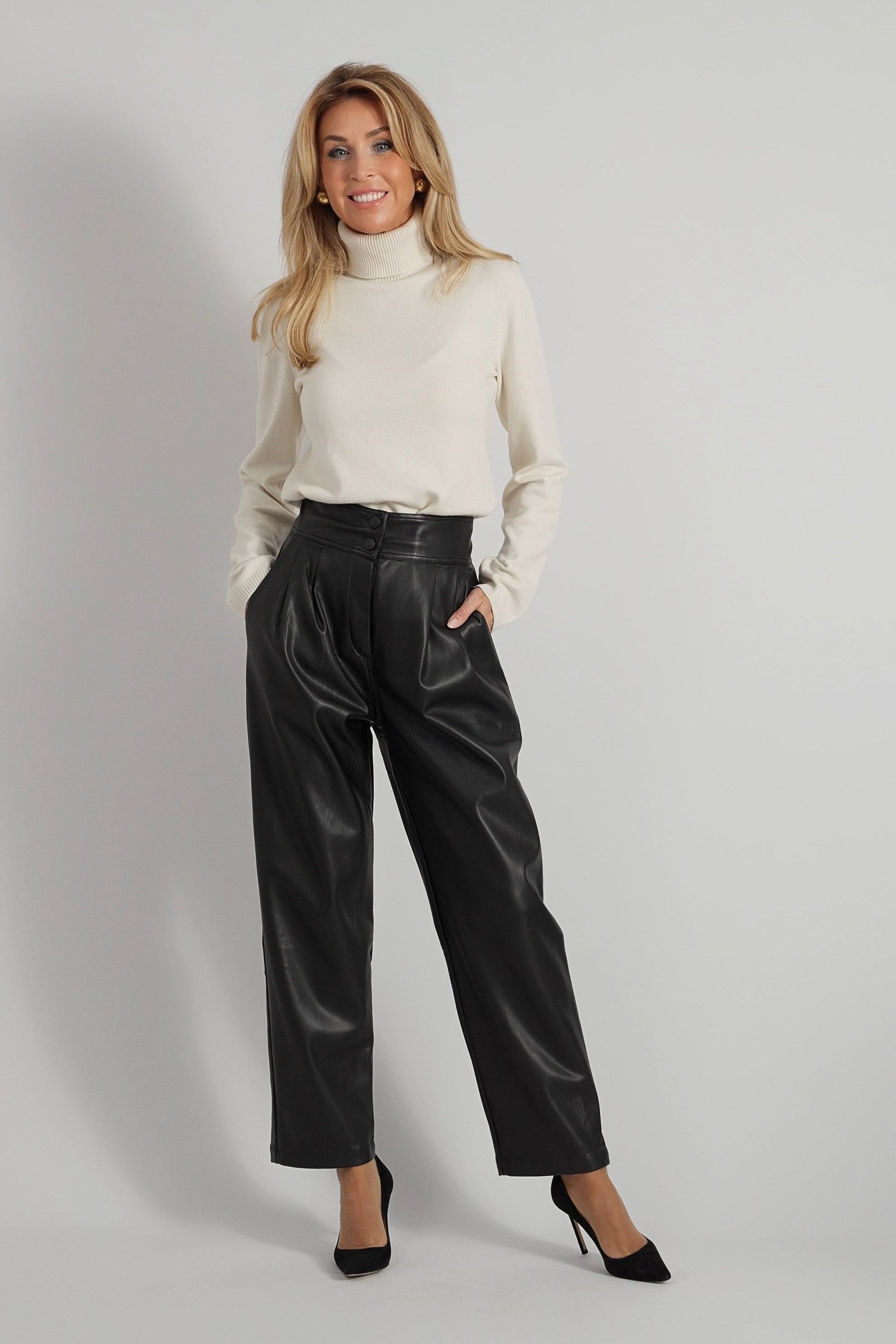 Gebroken witte viscosemix wolmix pullover met rolkraag-MyEssentials