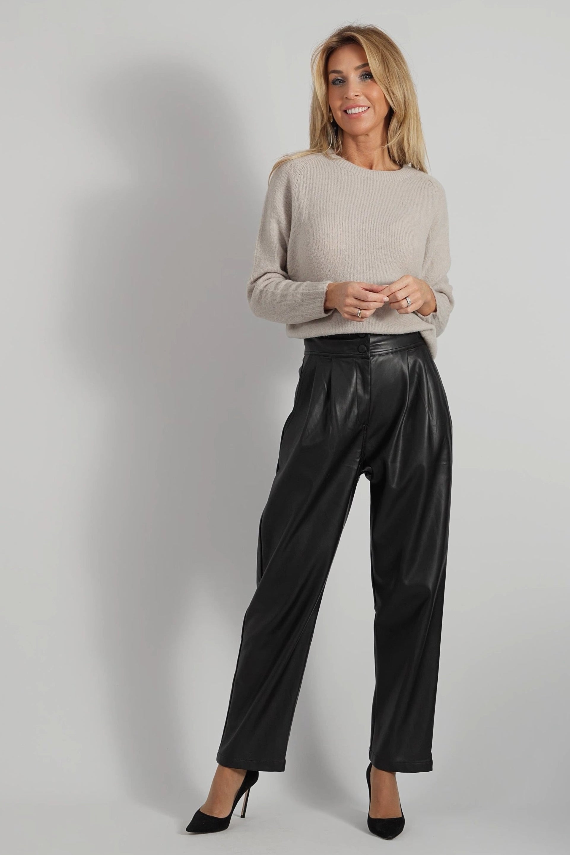 Greige alpacamix pullover met ronde hals-MyEssentials