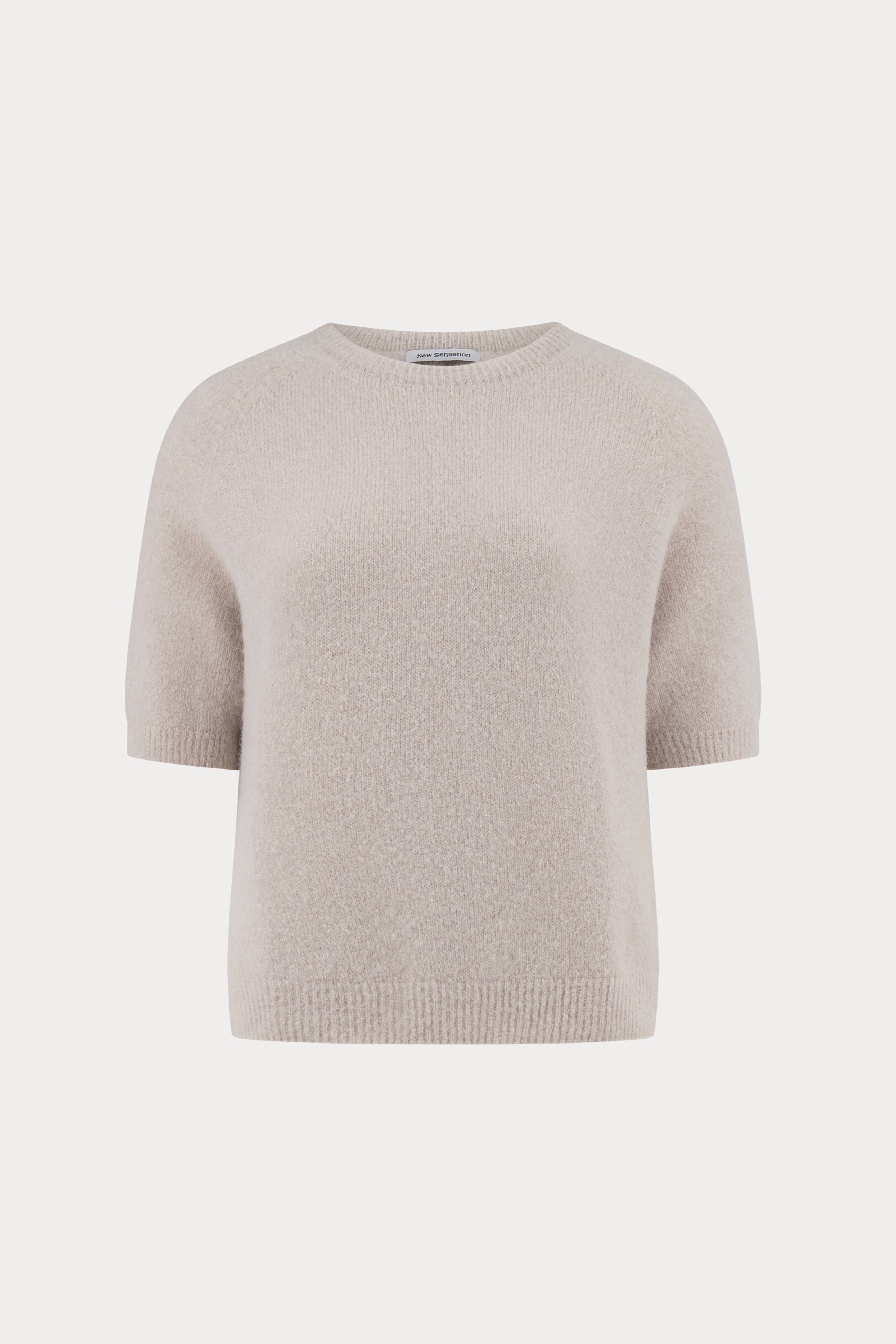 Greige alpacamix pullover met ronde hals en korte mouwen-MyEssentials