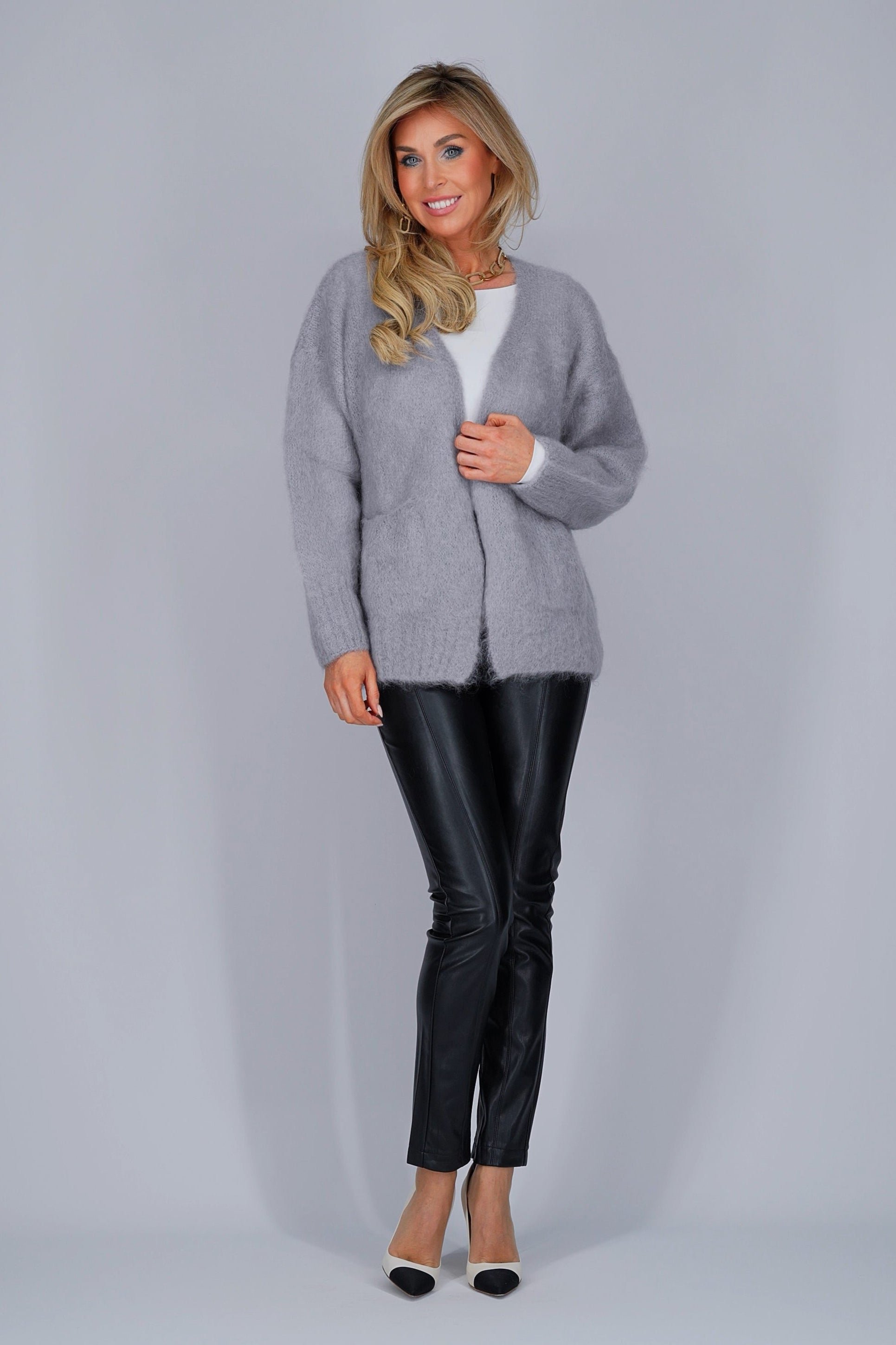 Grijze cardigan in kid mohairmix-MyEssentials