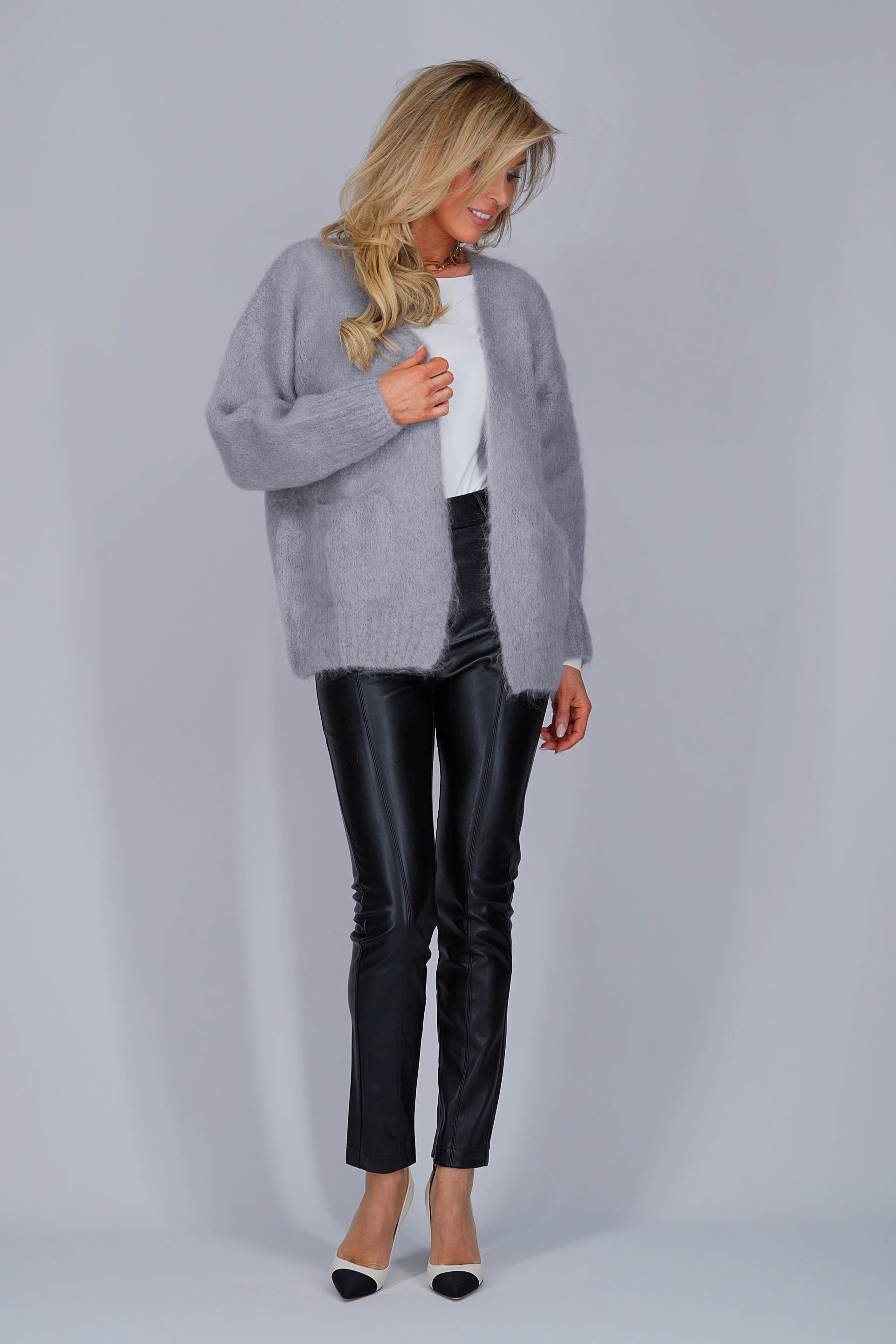 Grijze cardigan in kid mohairmix-MyEssentials