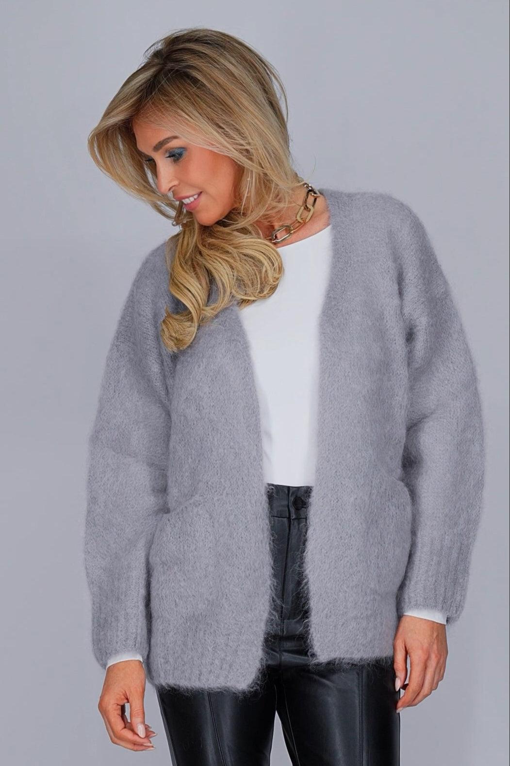 Grijze cardigan in kid mohairmix-MyEssentials