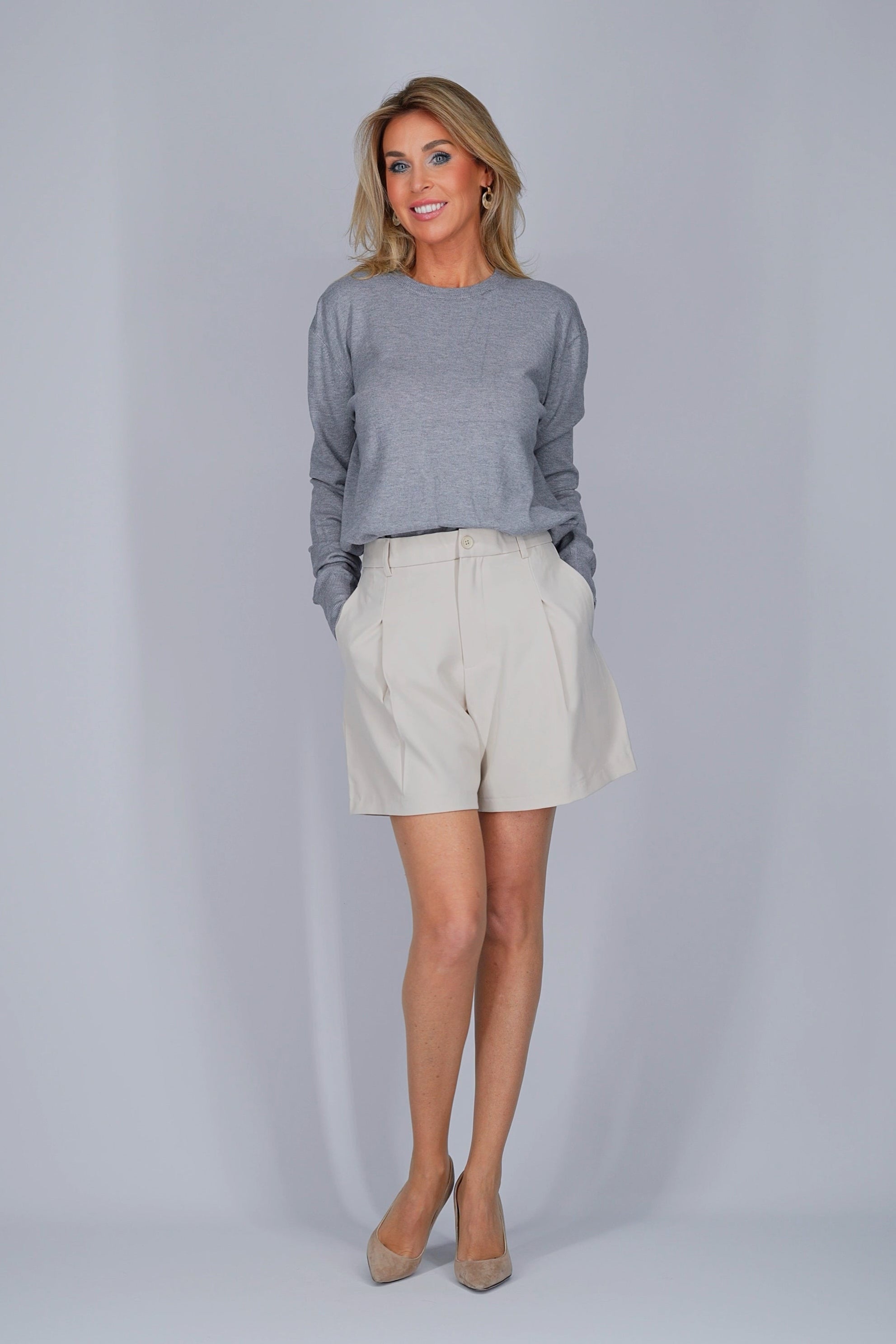 Grijze pullover met ronde hals-MyEssentials