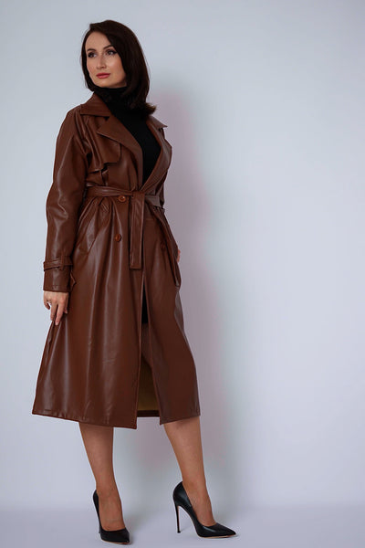 Brown PU leather trenchcoat_1