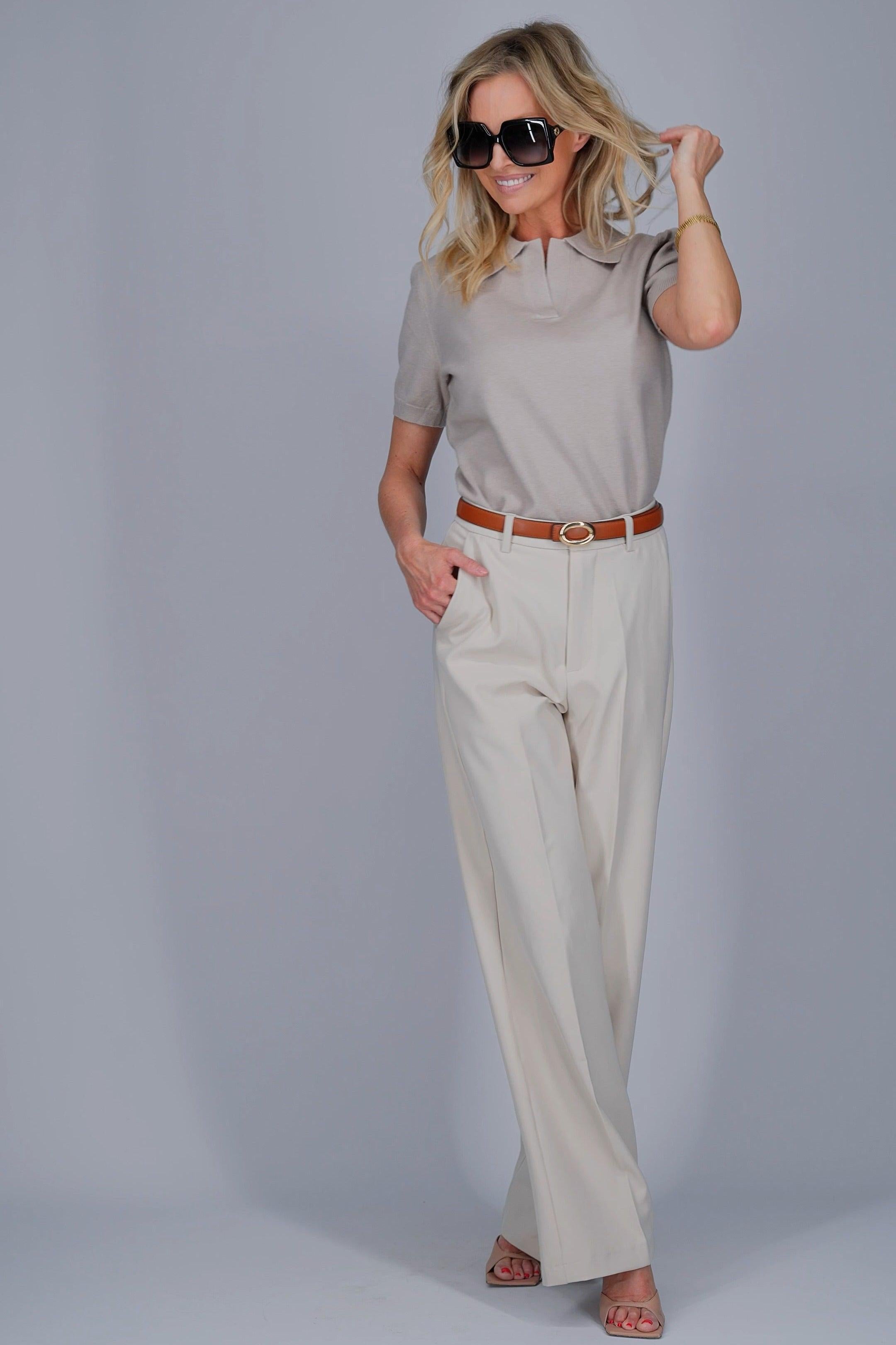 Taupekleurige pullover met polo-hals-MyEssentials