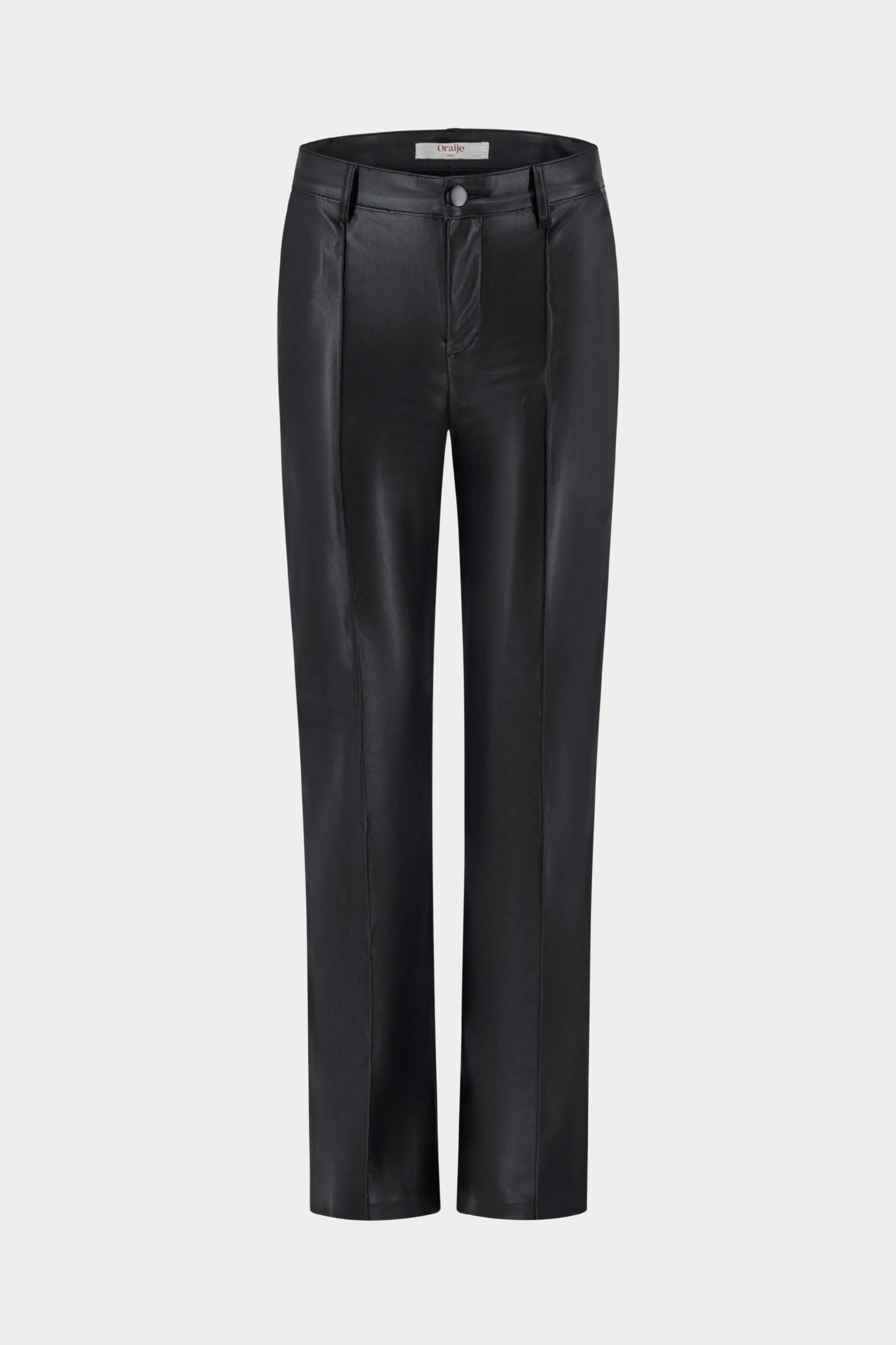 Zwarte broek in imitatieleer met naad vooraan-MyEssentials