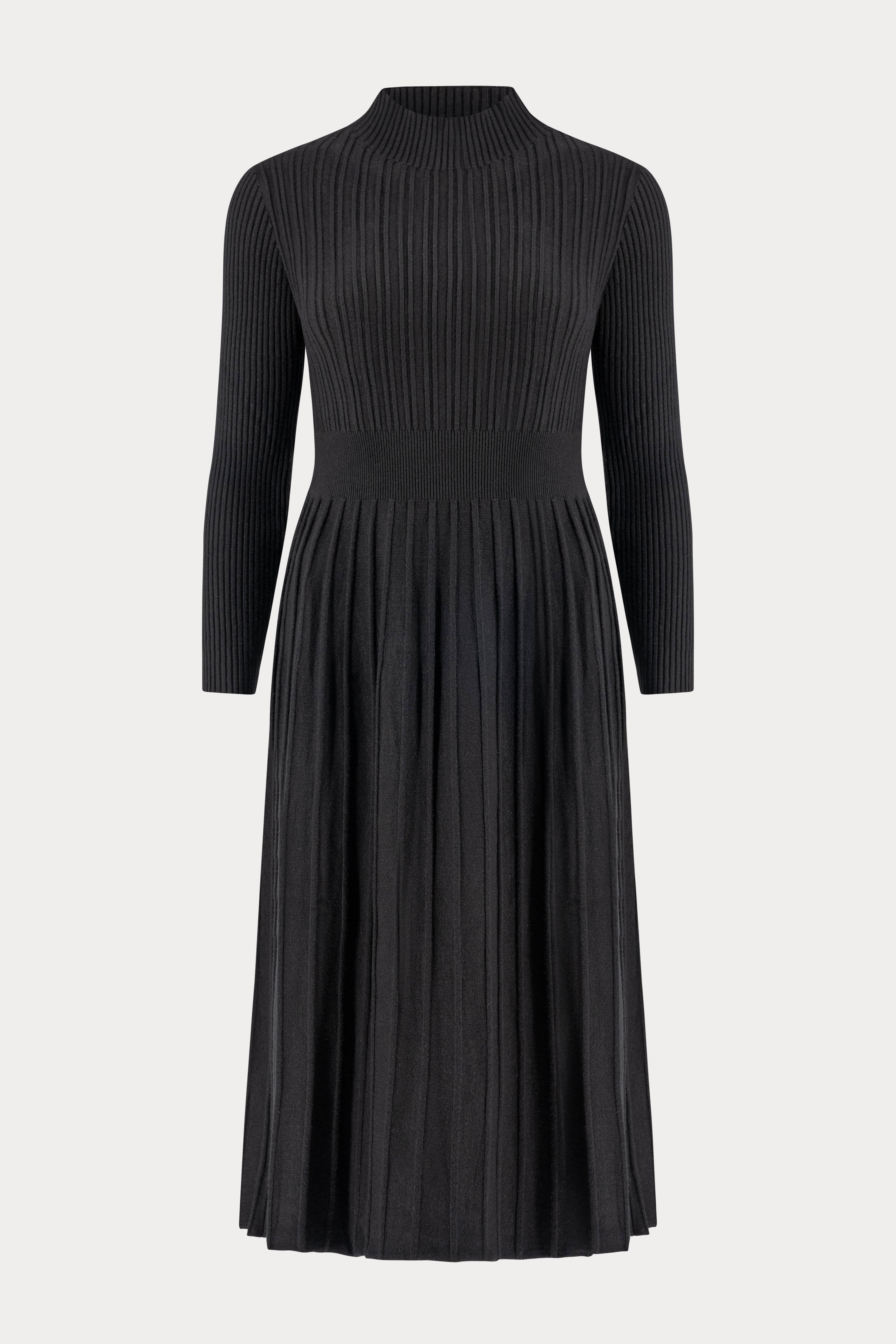 zwarte geribde jurk met lange mouwen-MyEssentials