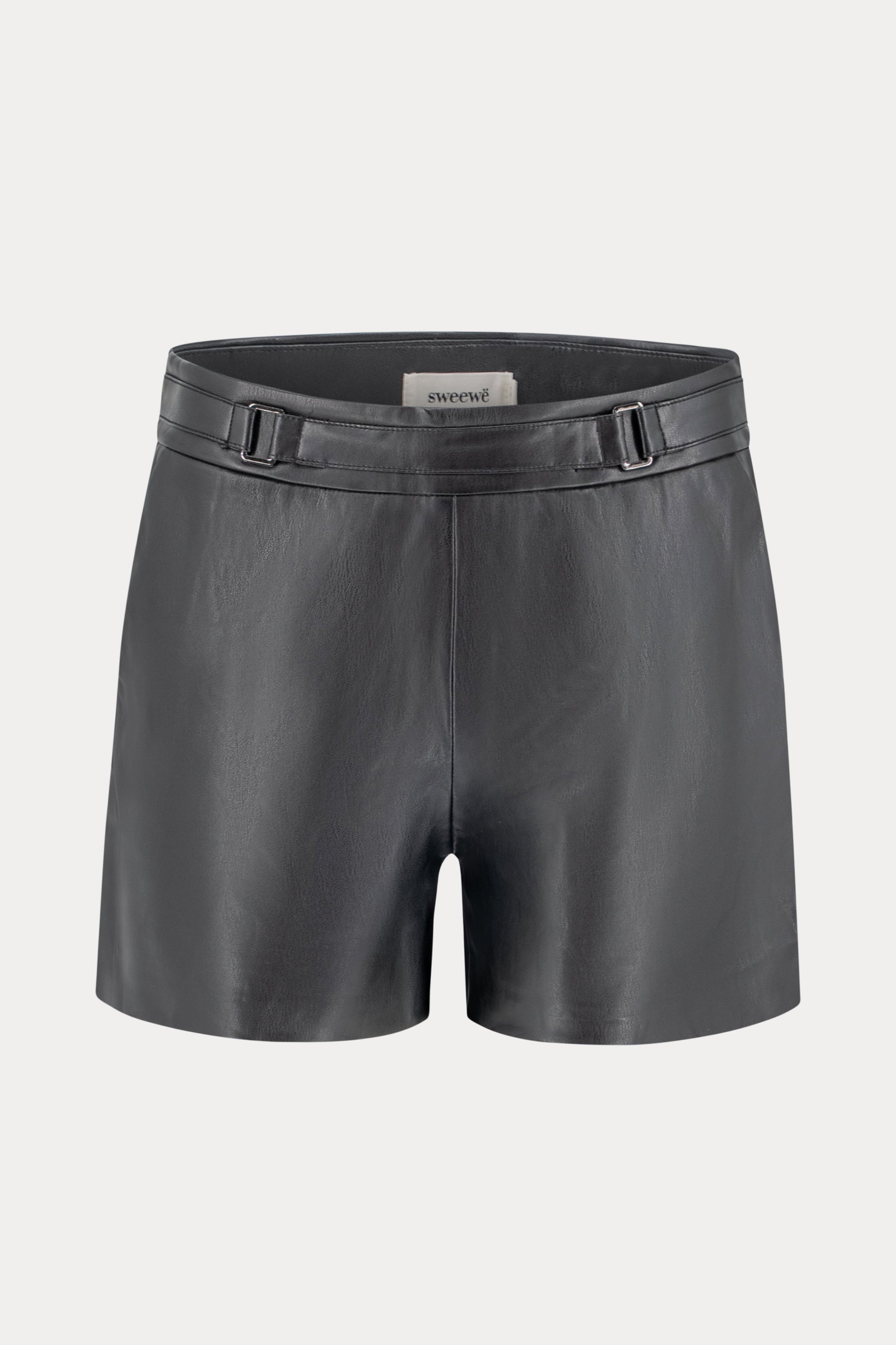 Zwarte imitatieleren shorts met zakken-MyEssentials