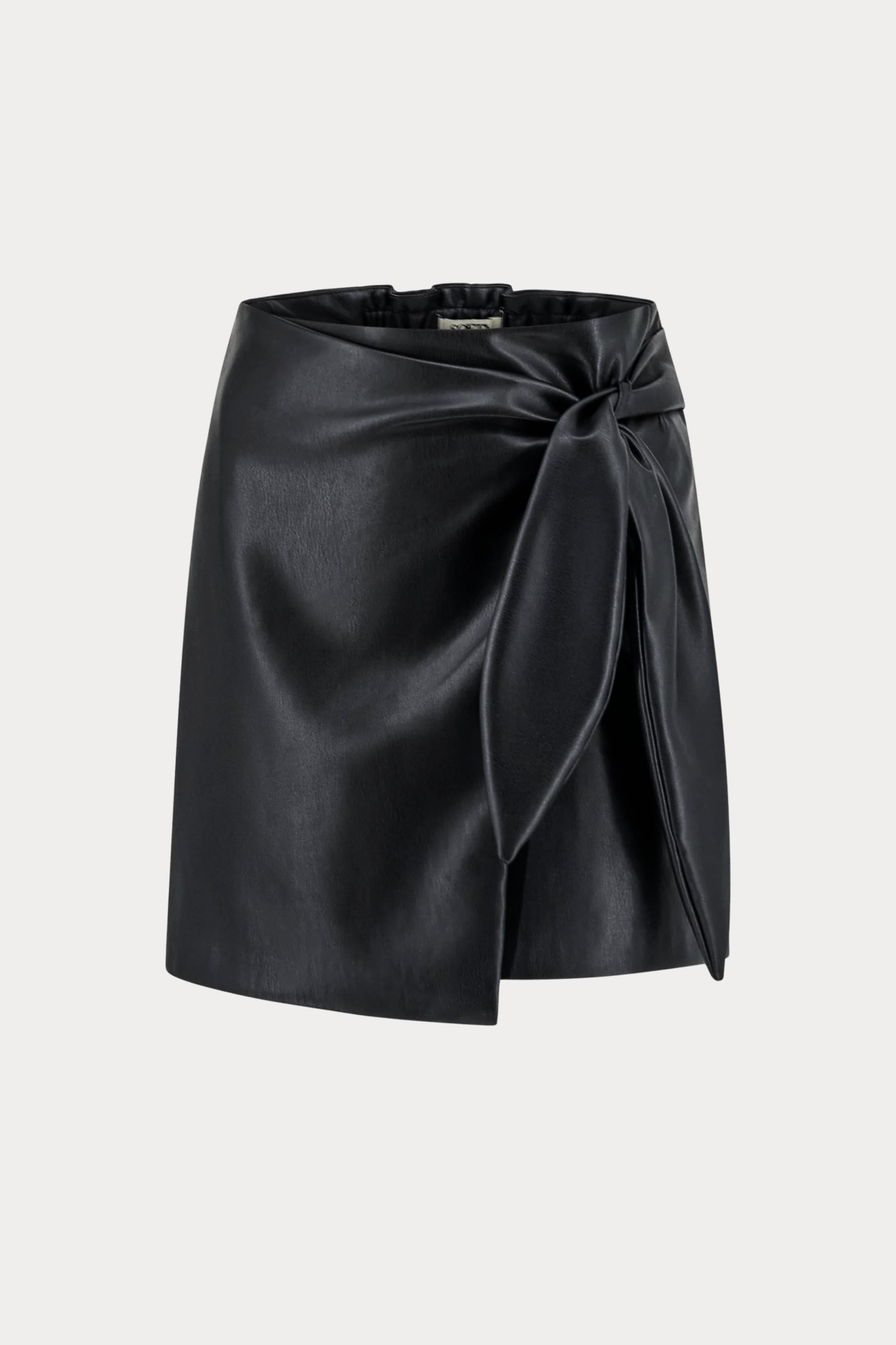 Zwarte rok met strikdetail in imitatieleer-MyEssentials