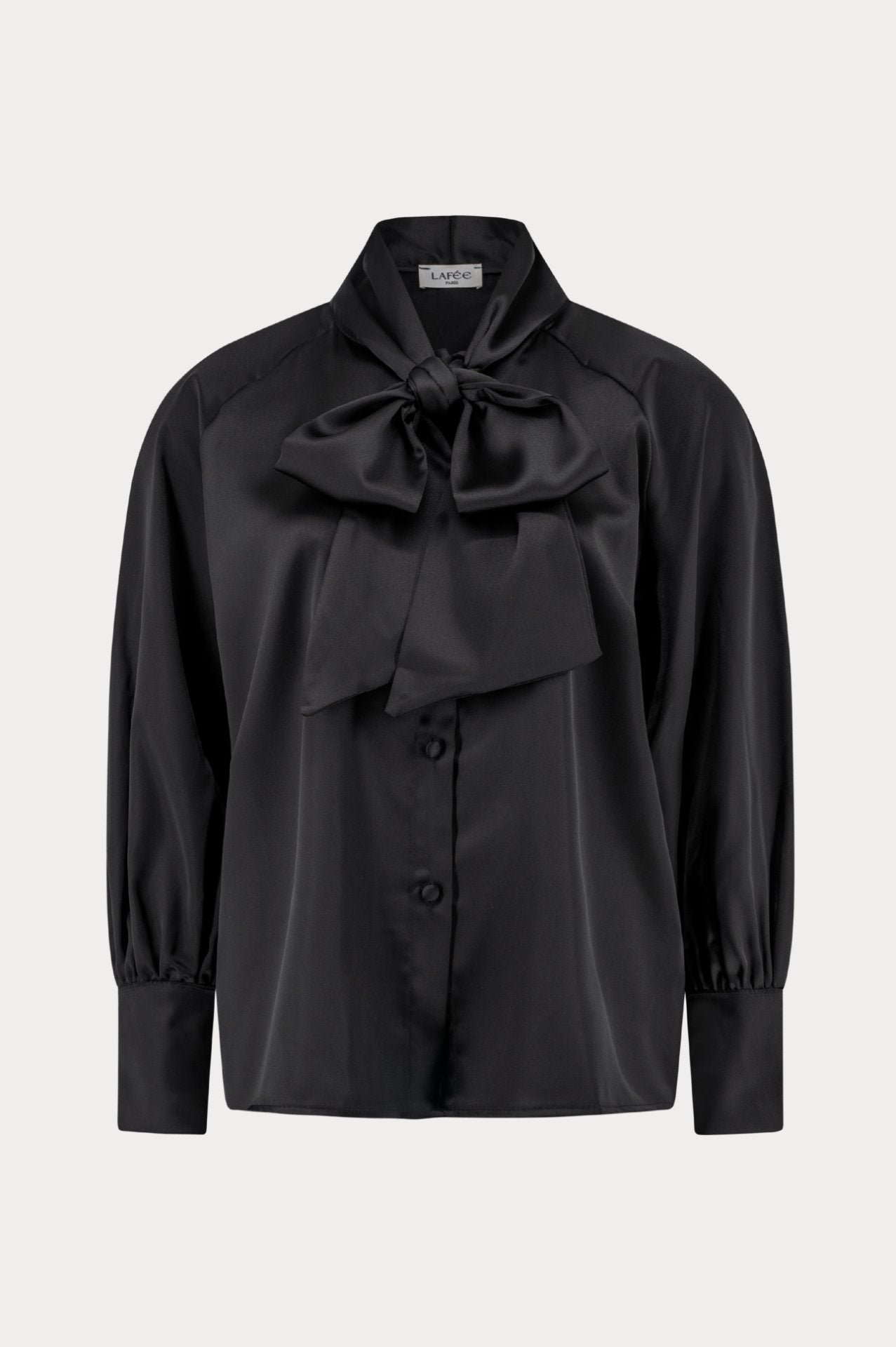 Zwarte satijnen blouse met strik-MyEssentials