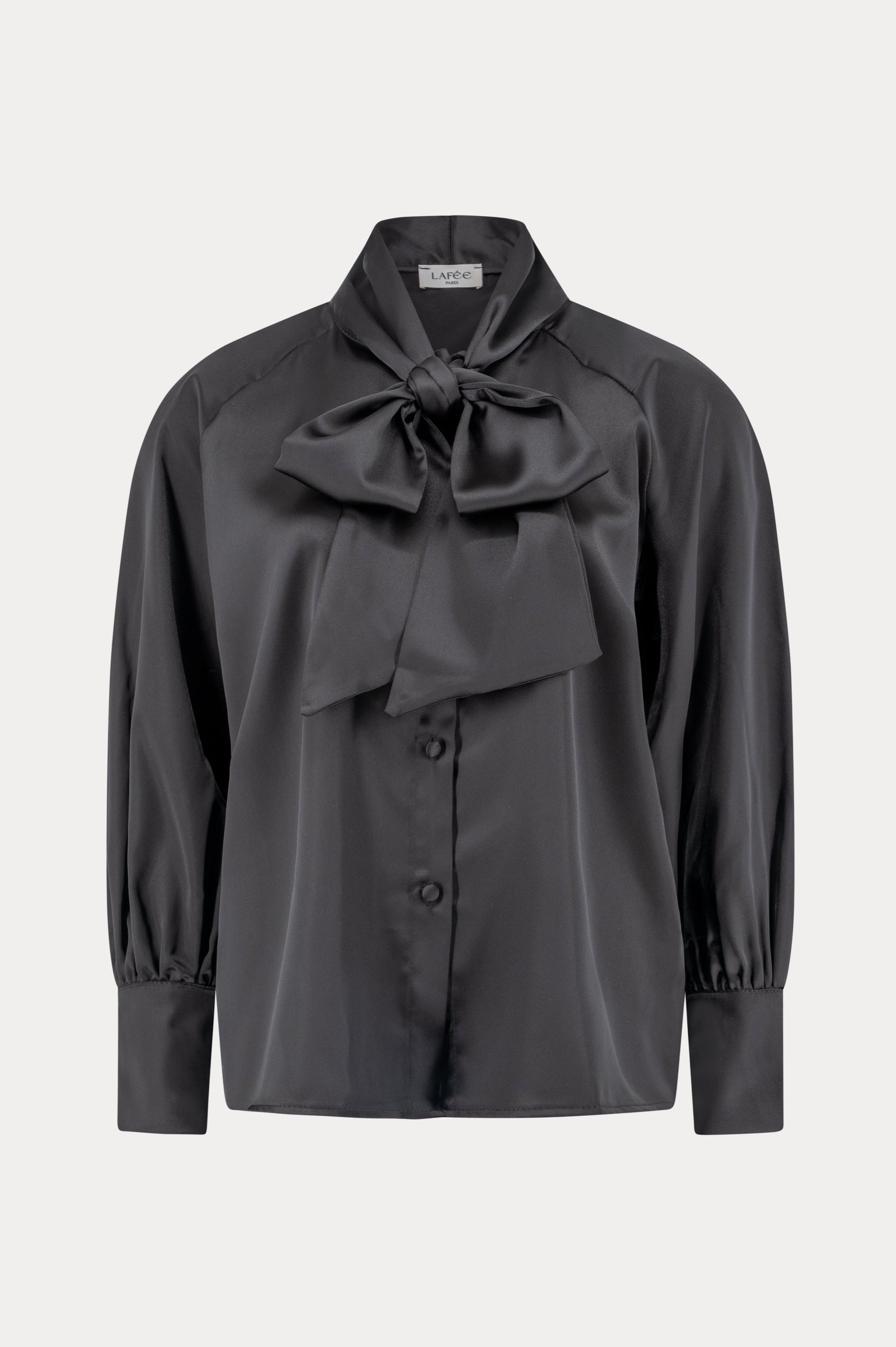 Zwarte satijnen blouse met strik-MyEssentials