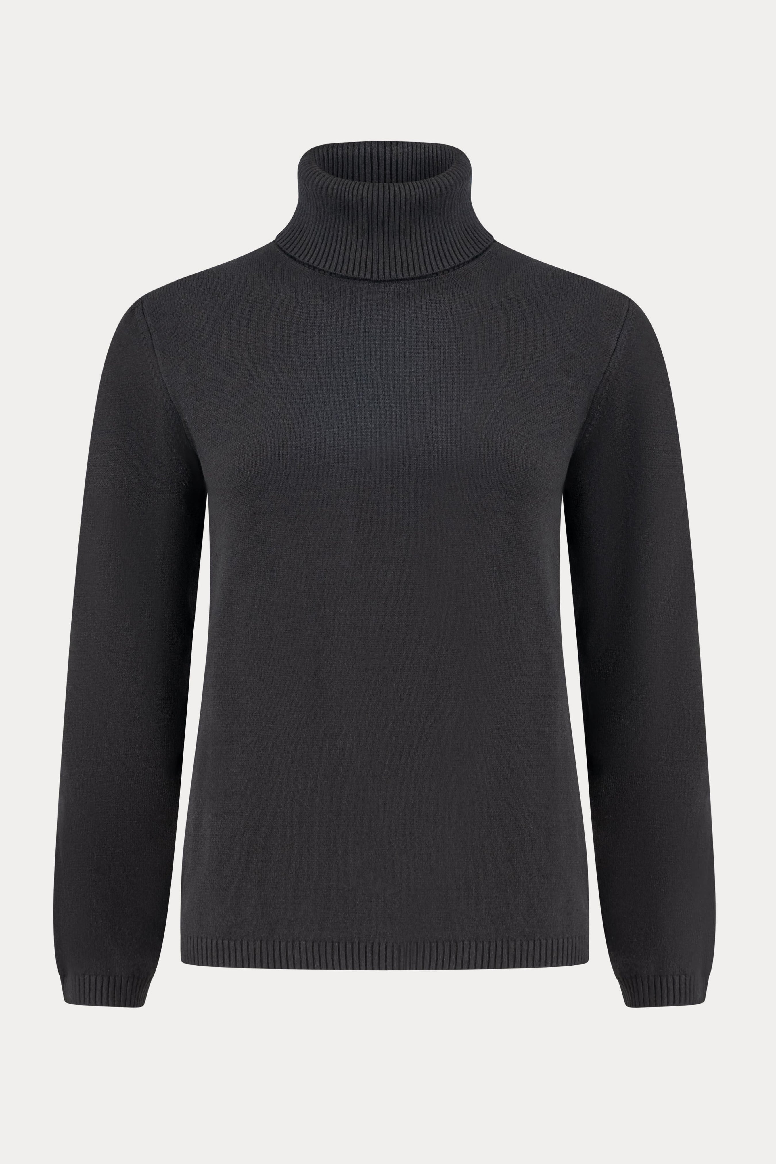 Zwarte viscosemix pullover met rolkraag-MyEssentials